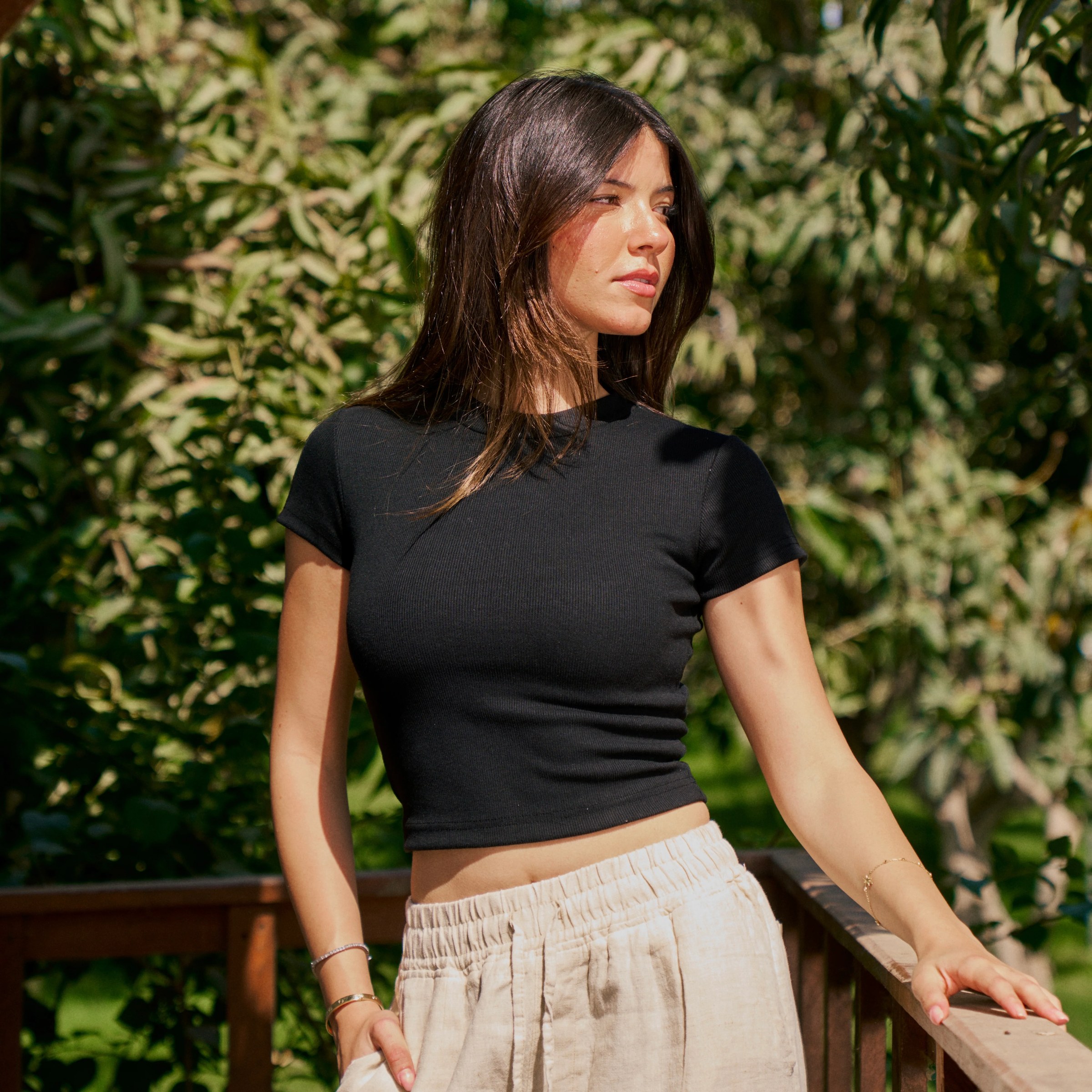Black Ribbed Short Sleeve