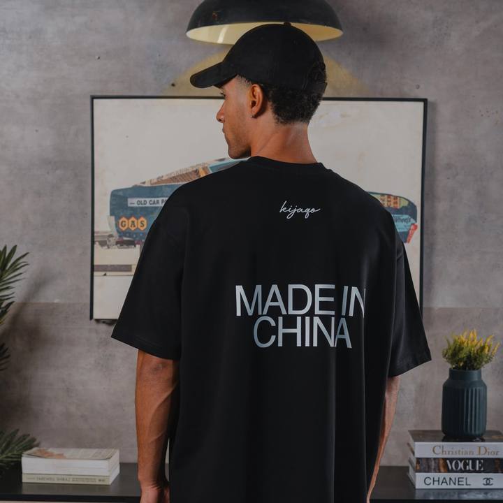 Black "Made In China" Oversized T-Shirt