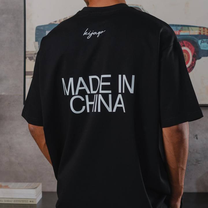 Black "Made In China" Oversized T-Shirt
