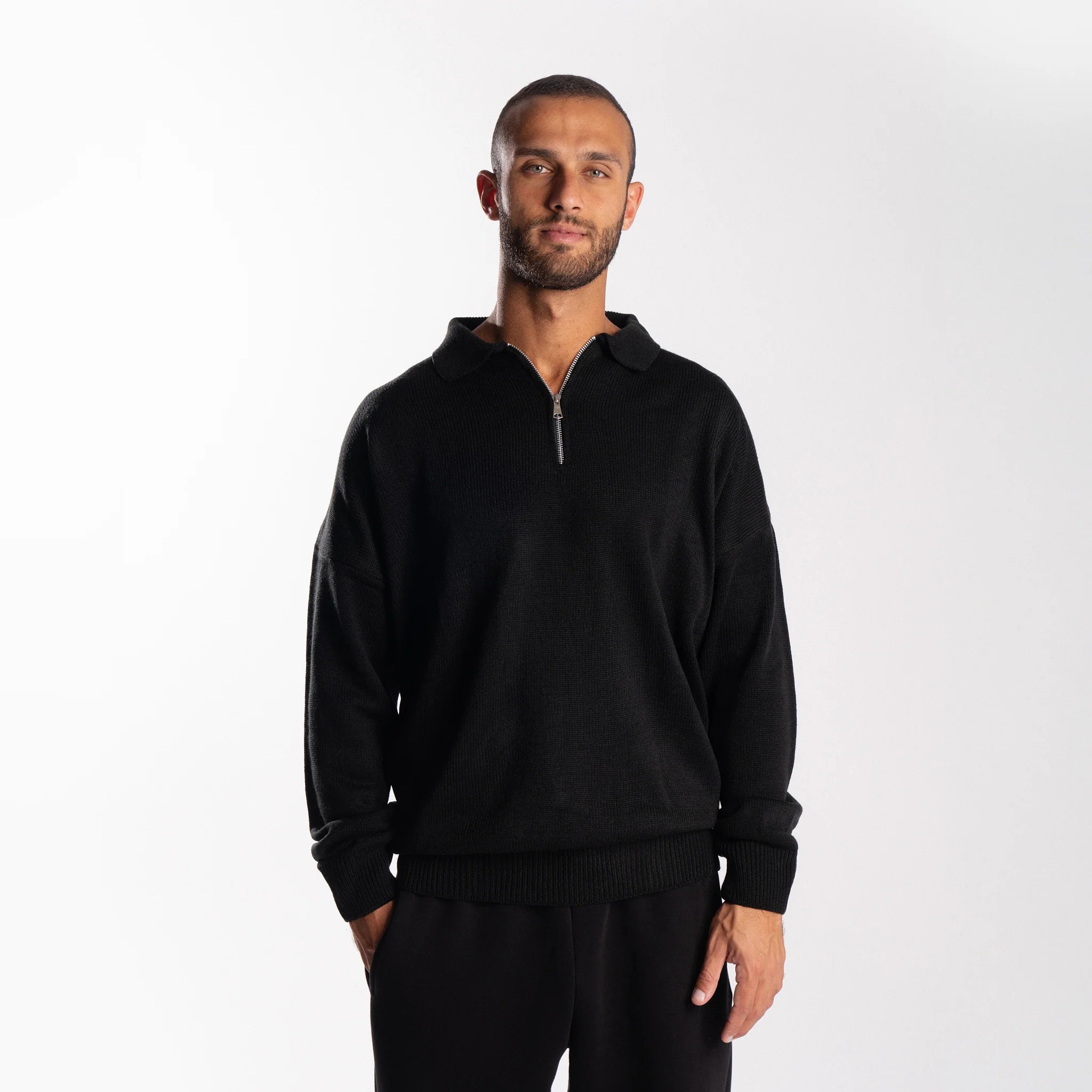 Black Knit Polo Shirt