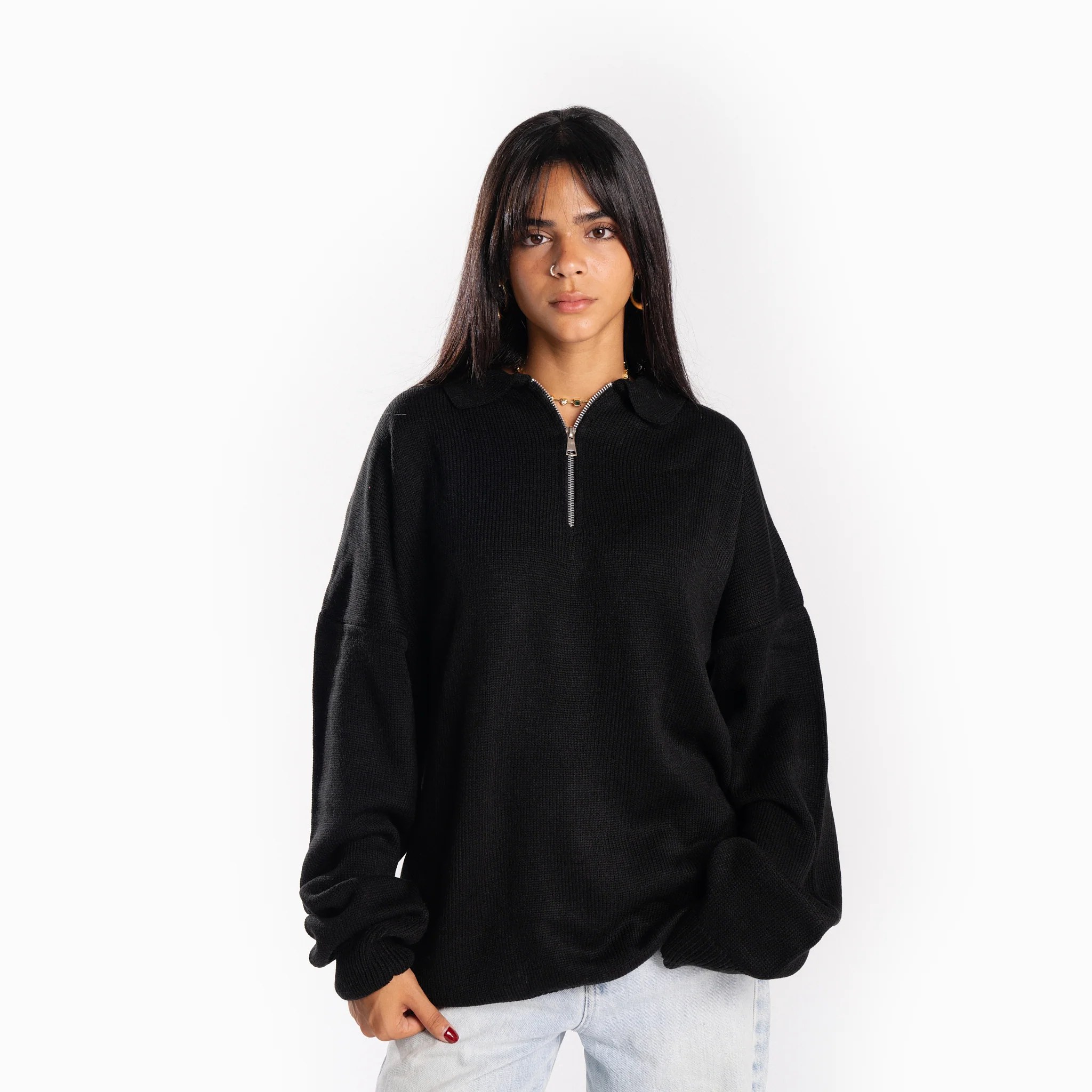 Black Knit Polo Shirt