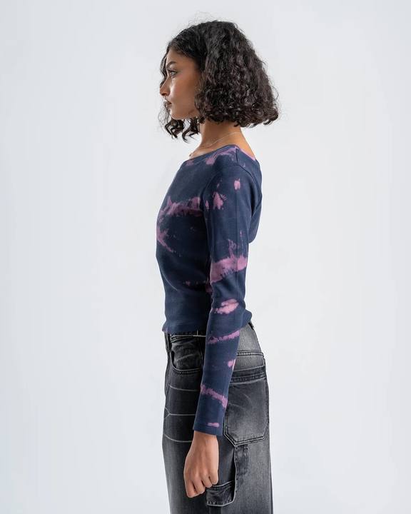 One-Shoulder Tie-Dye Top-Navy