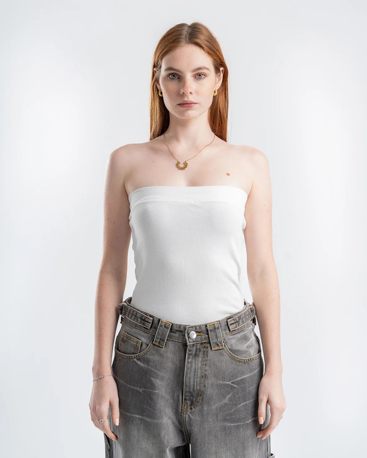 White Ribbed Tube Top