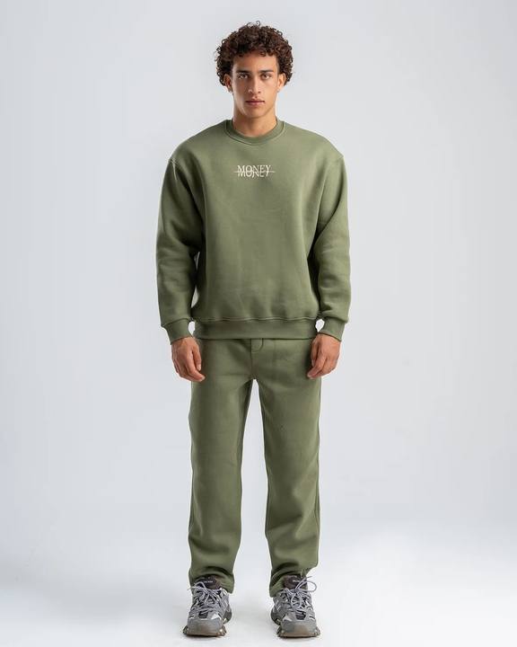 Men's Olive Basic Crew Neck Set