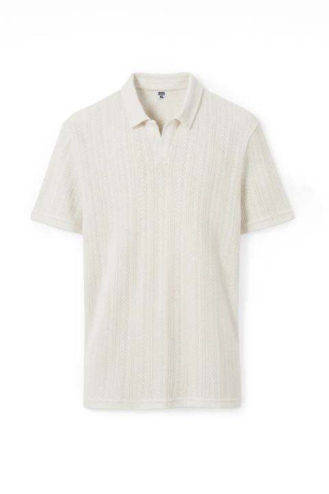 Beige polo T-shirt with a subtle pattern