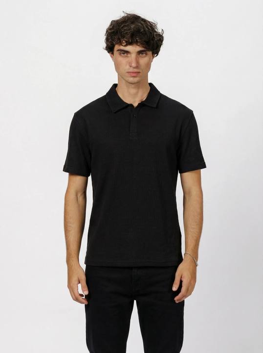 Button Down Black Polo T-Shirt