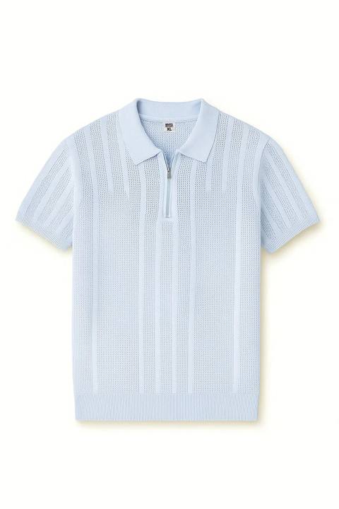 Tricot With Zipper Shirt- Sky Blue