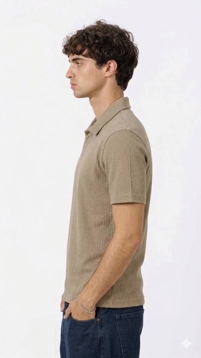 Button Down Beige Polo T-Shirt
