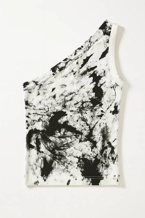 Tie Dye One Shoulder Shirt- Black