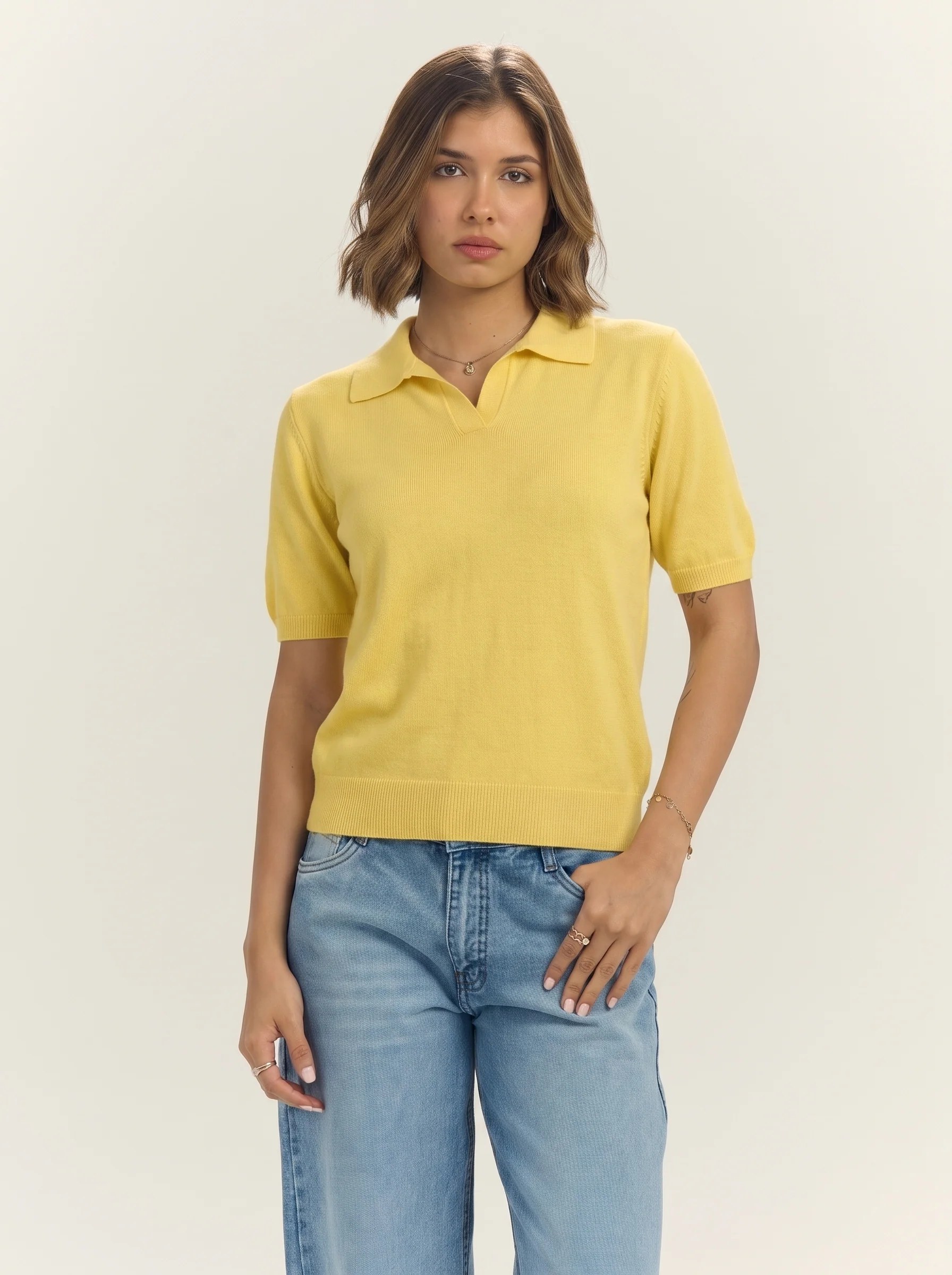 Women Knit In Yellow