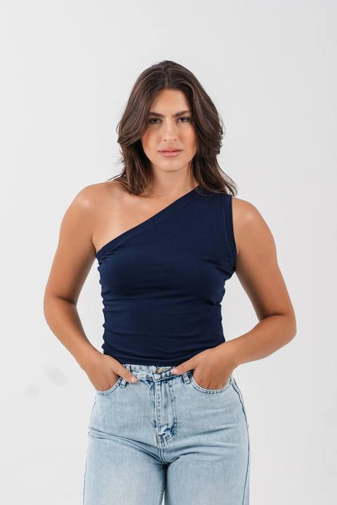 One Shoulder Basic Top - Navy