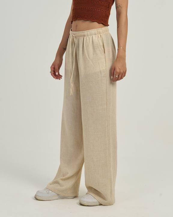 Women's Relaxed Linen-Blend Wide-Leg Trousers Light  Beige