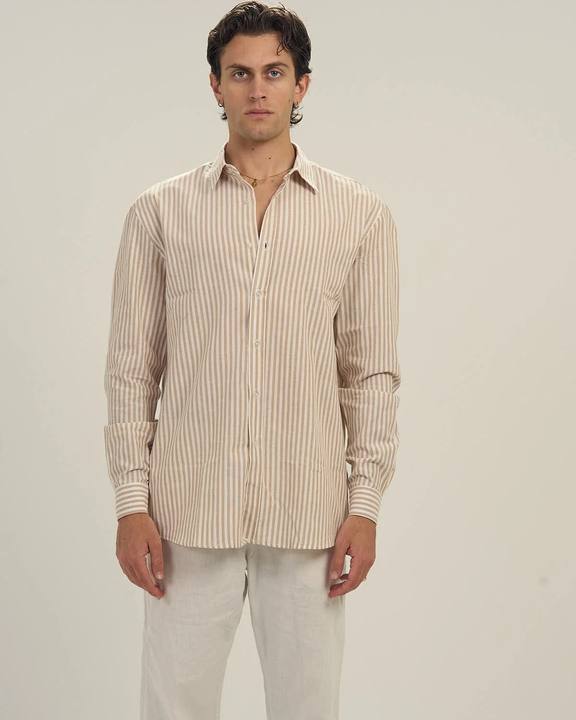 Striped Linen Shirt Beige