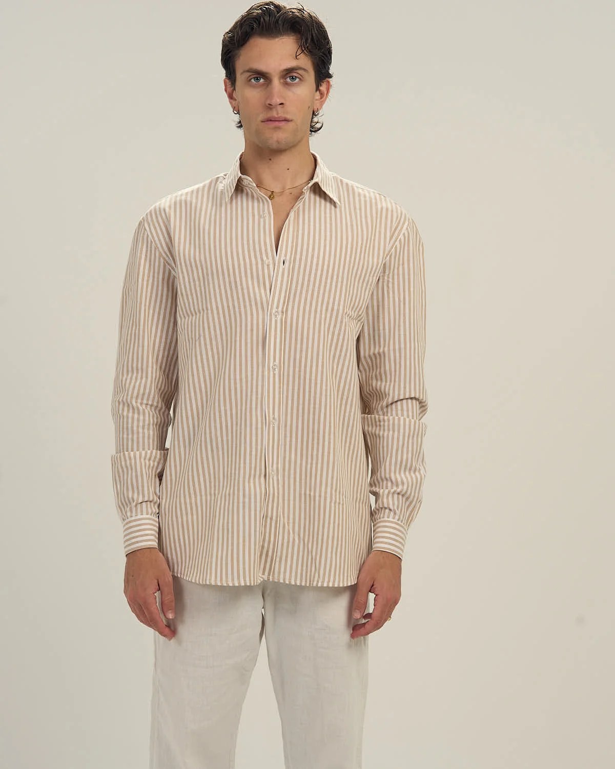 Striped Linen Shirt Beige