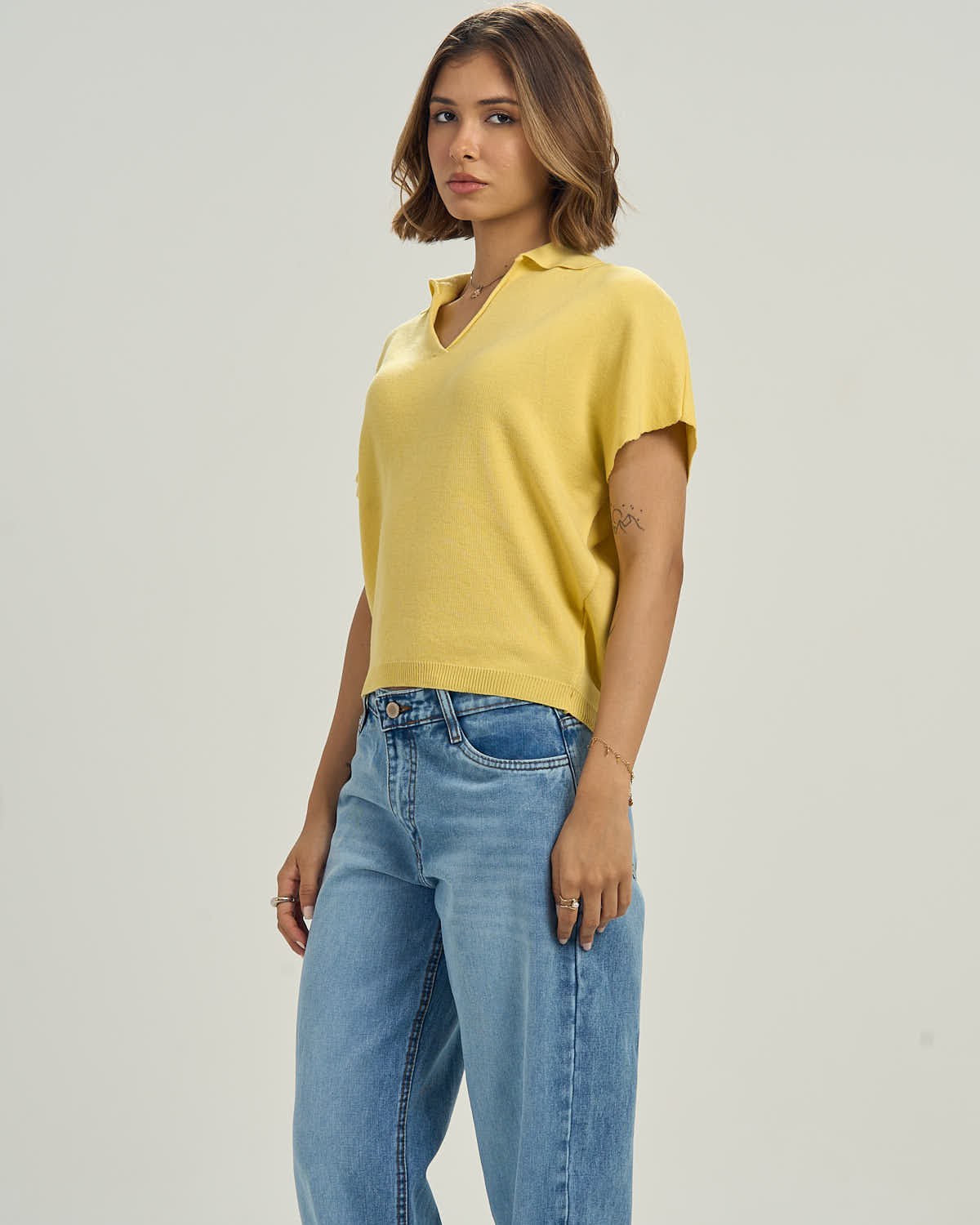 Women Yellow Knit Cap-Sleeve
