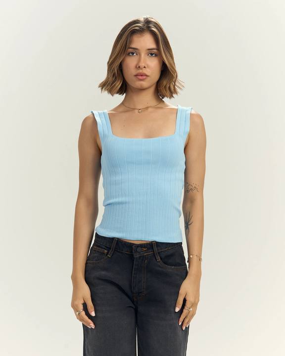 Sky Blue Ribbed Neck