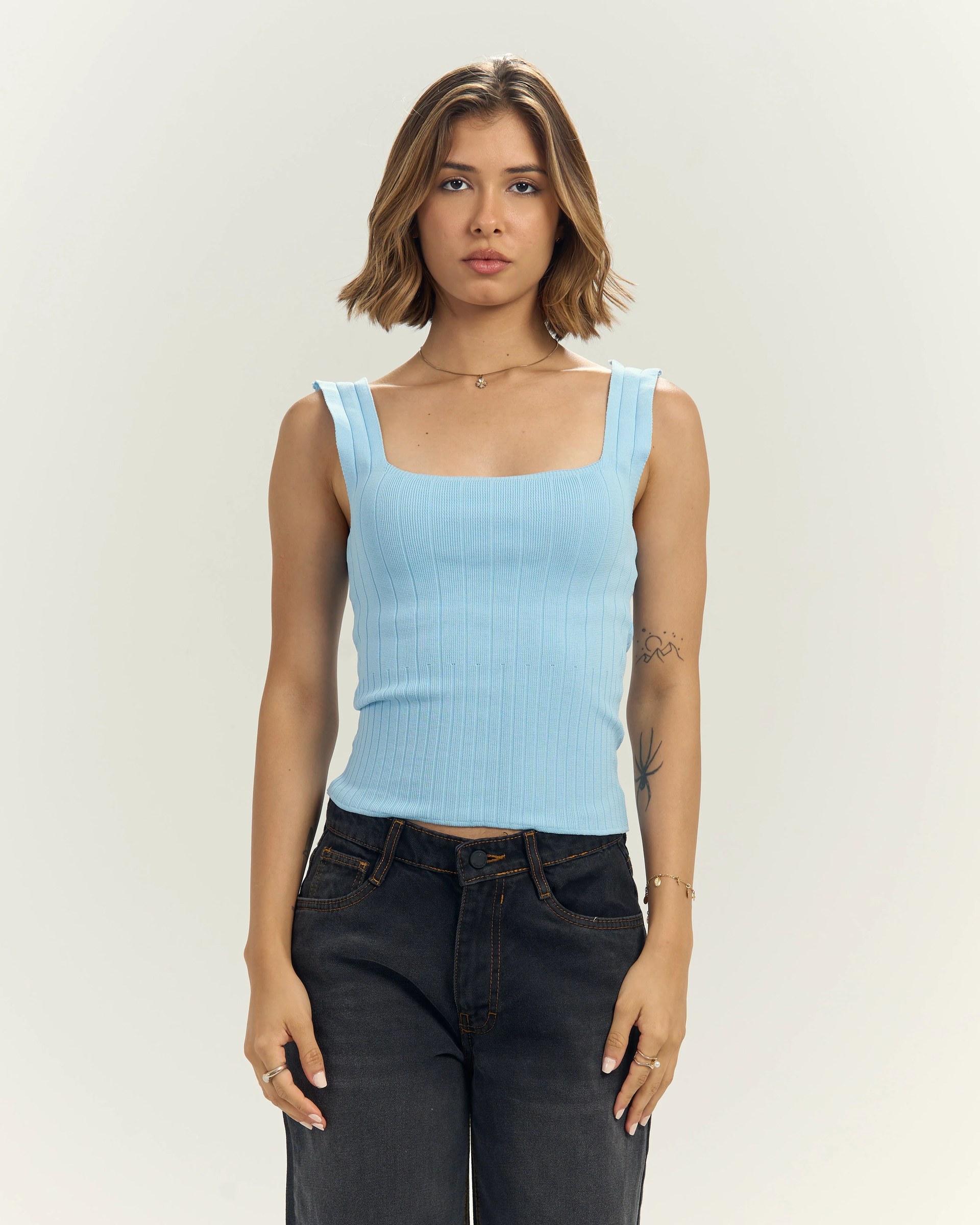 Sky Blue Ribbed Neck