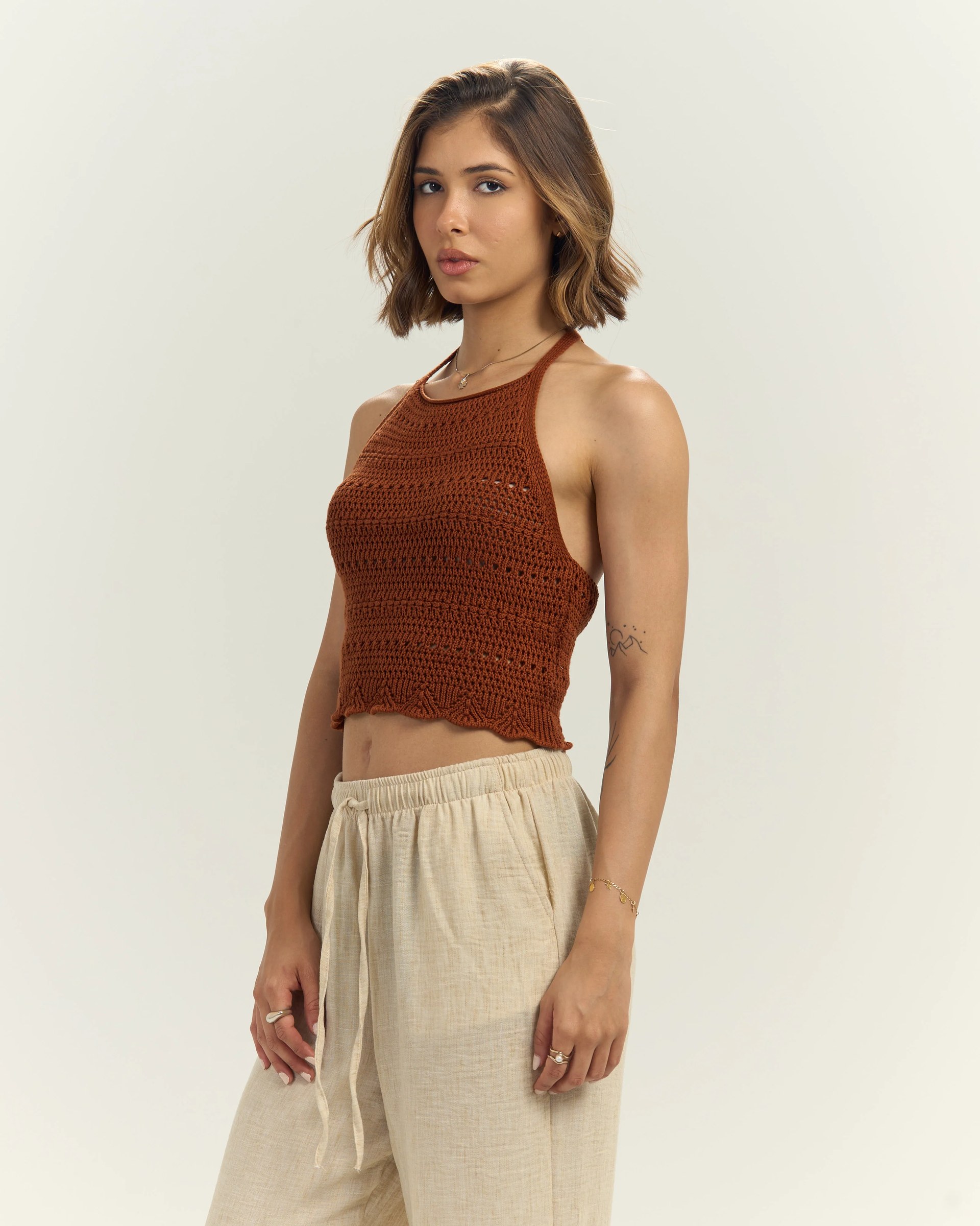 Crochet Halter Top – Rust Brown