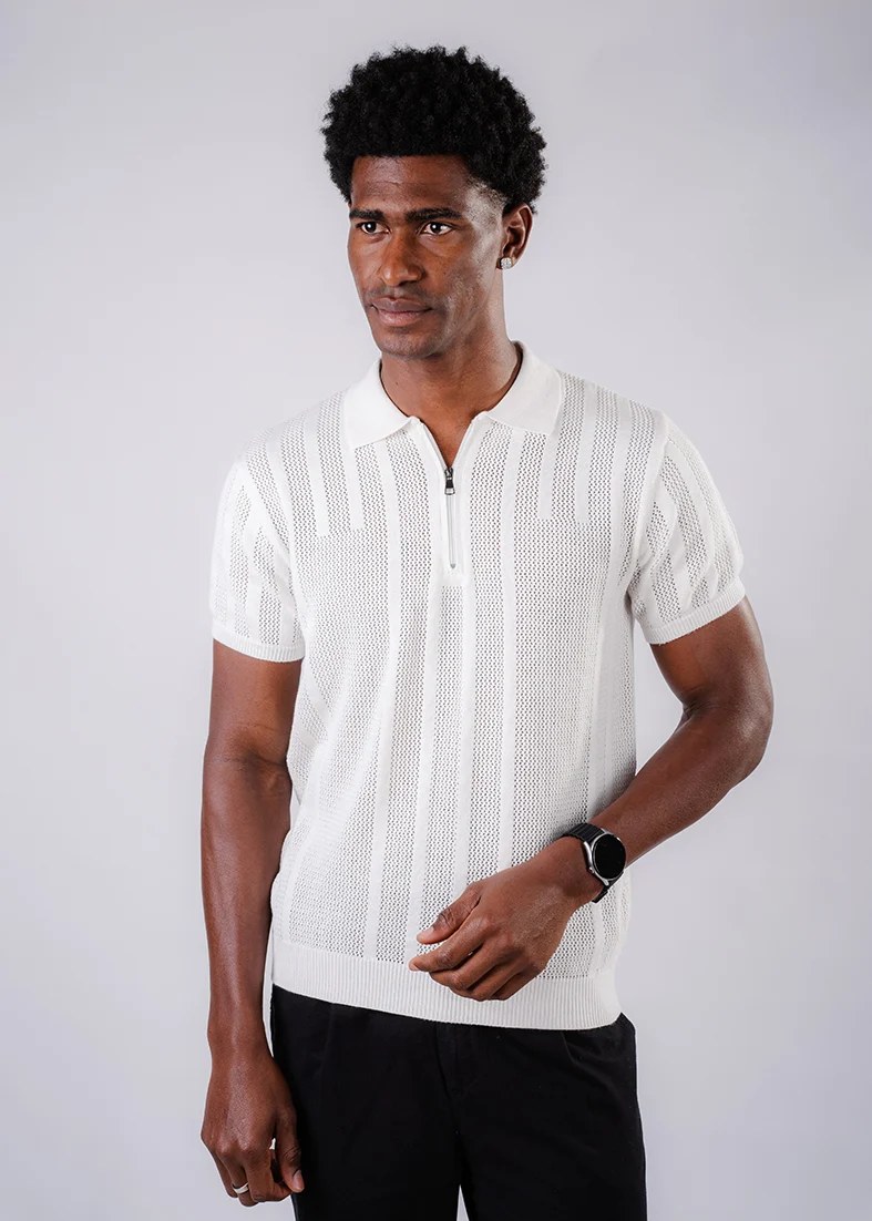 Tricot With Zipper Shirt- White