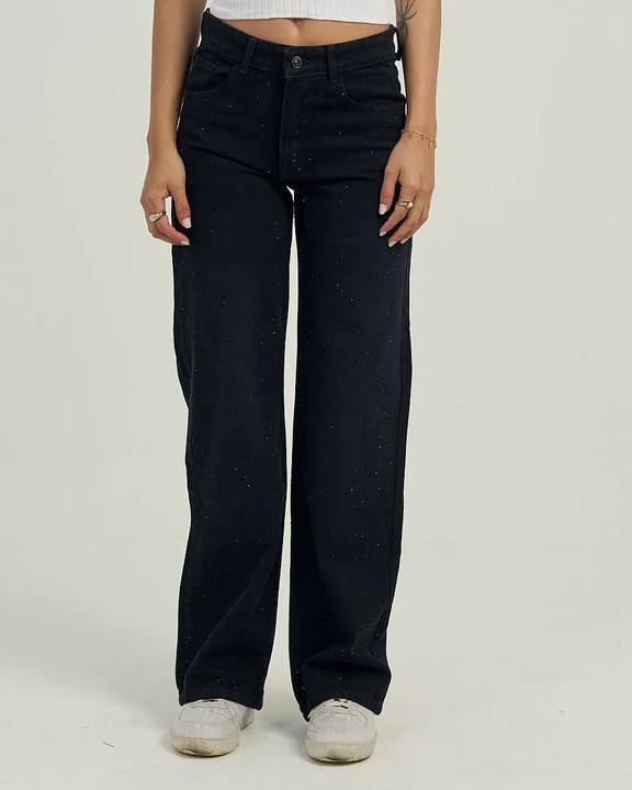Women black pants High Sparkle High-Rise Wide Leg Jeans