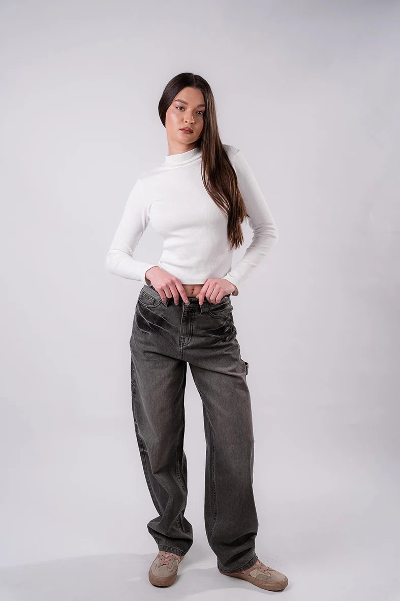 Women's Smoke Wash Baggy Fit Jeans Pant