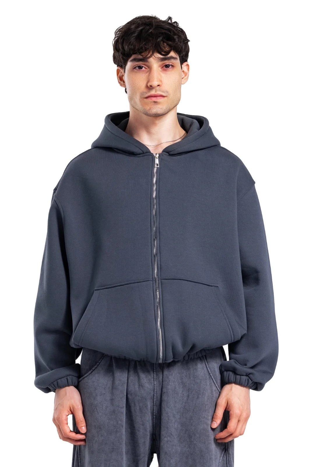 Initials Boxy Zip-Up Sweater