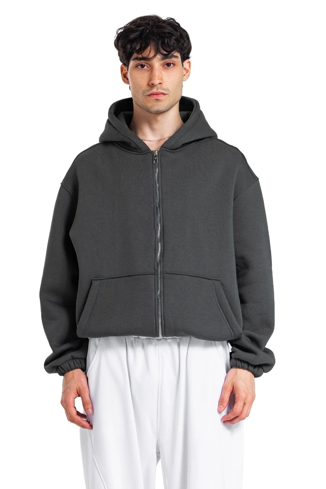 Initials Boxy Zip-Up Sweater