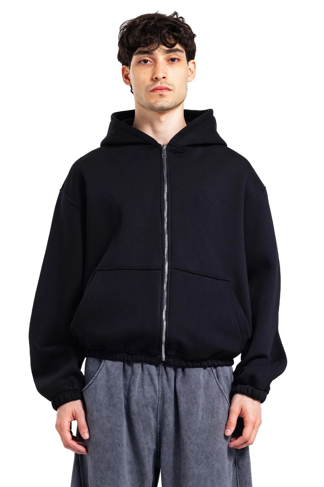 Initials Boxy Zip-Up Sweater