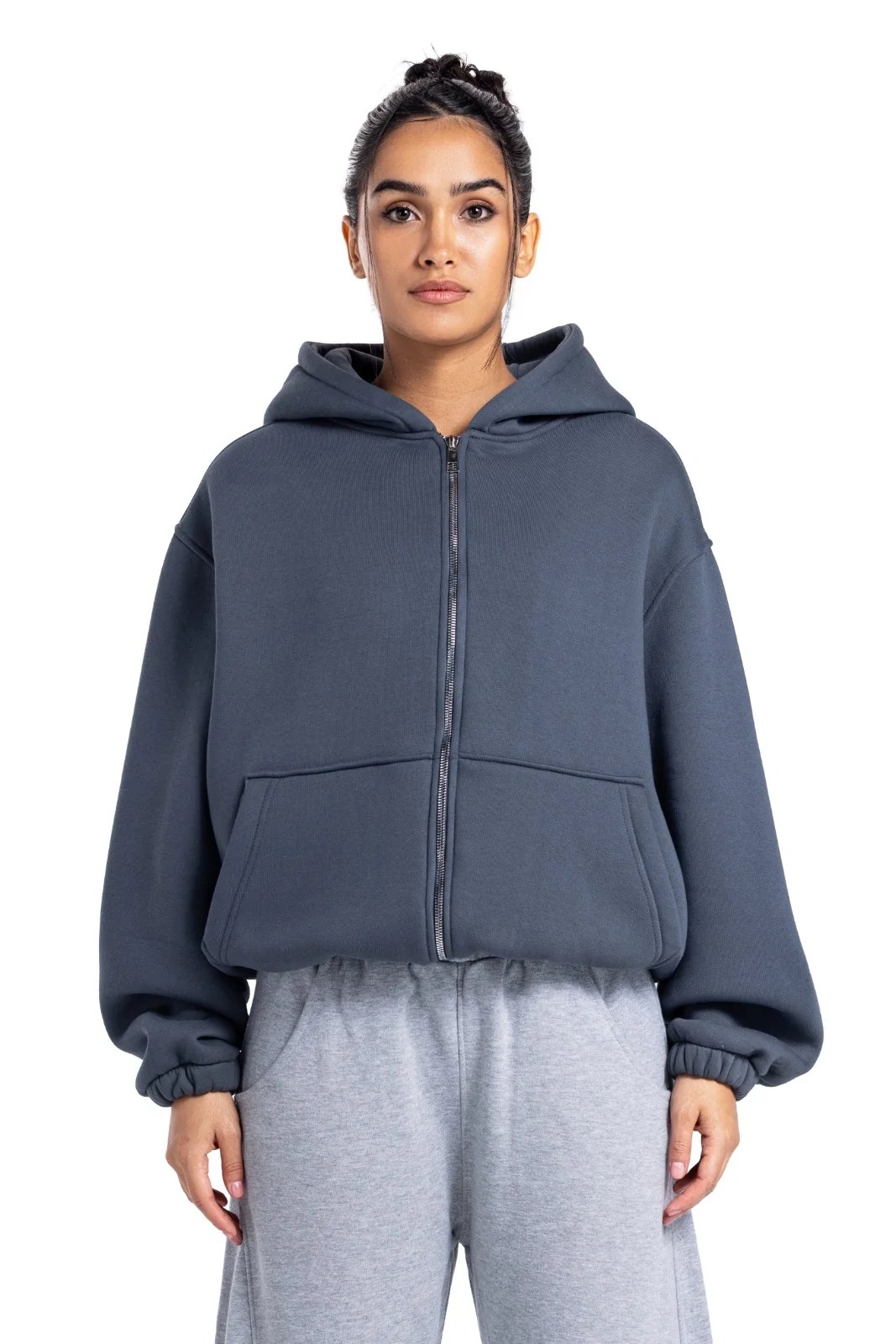 Initials Boxy Zip-Up Sweater