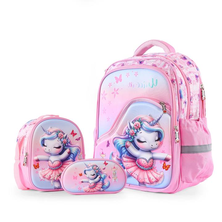 Unicorn Ballerina Kids Backpack Set – Pink