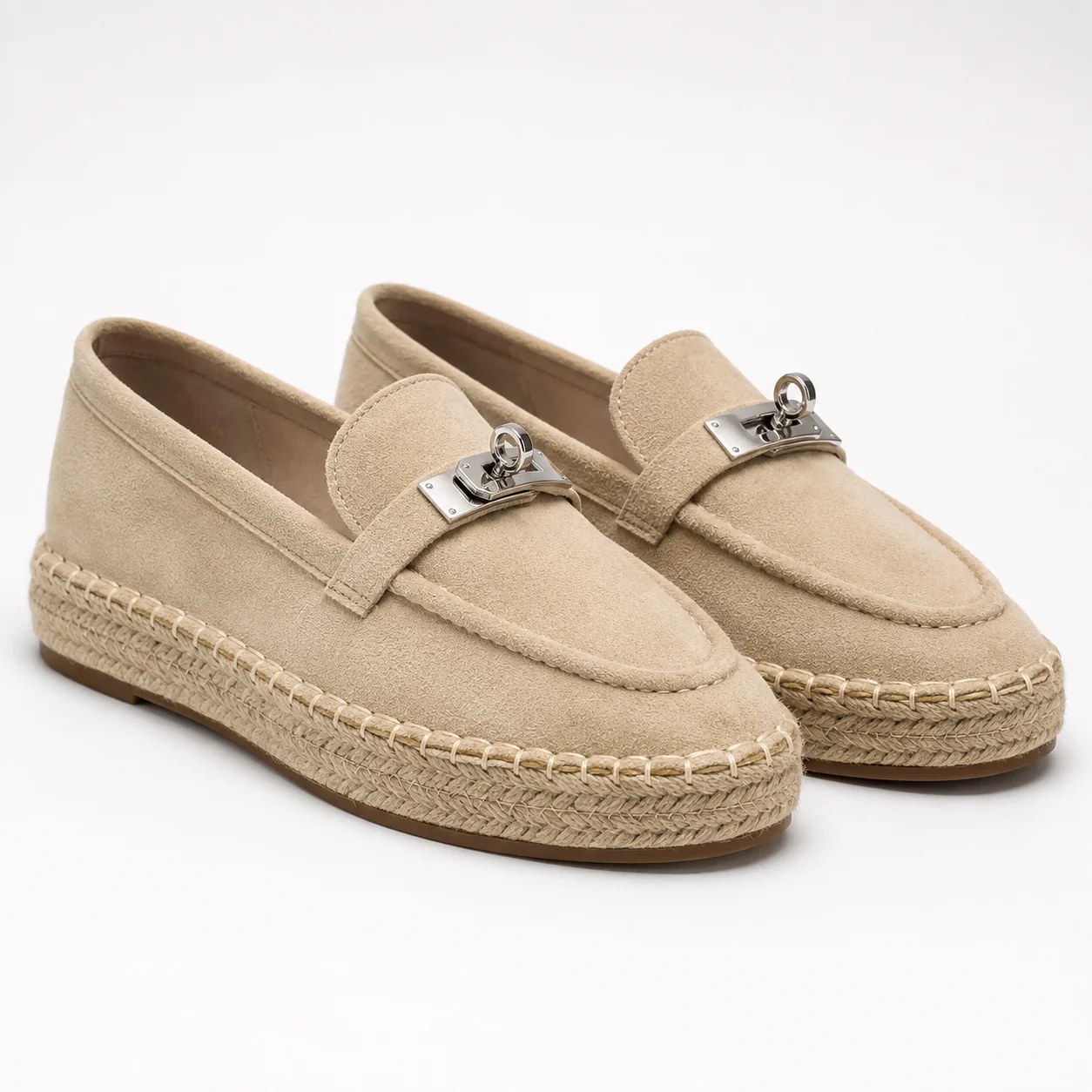 Suede Buckle Espadrille Loafers – 44341-TY24