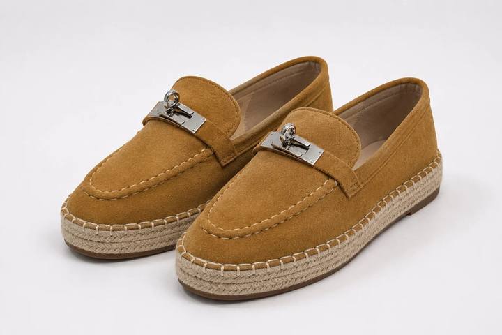Suede Buckle Espadrille Loafers