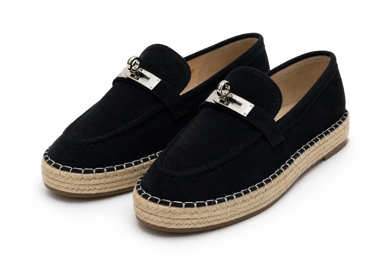 Suede Buckle Espadrille Loafers
