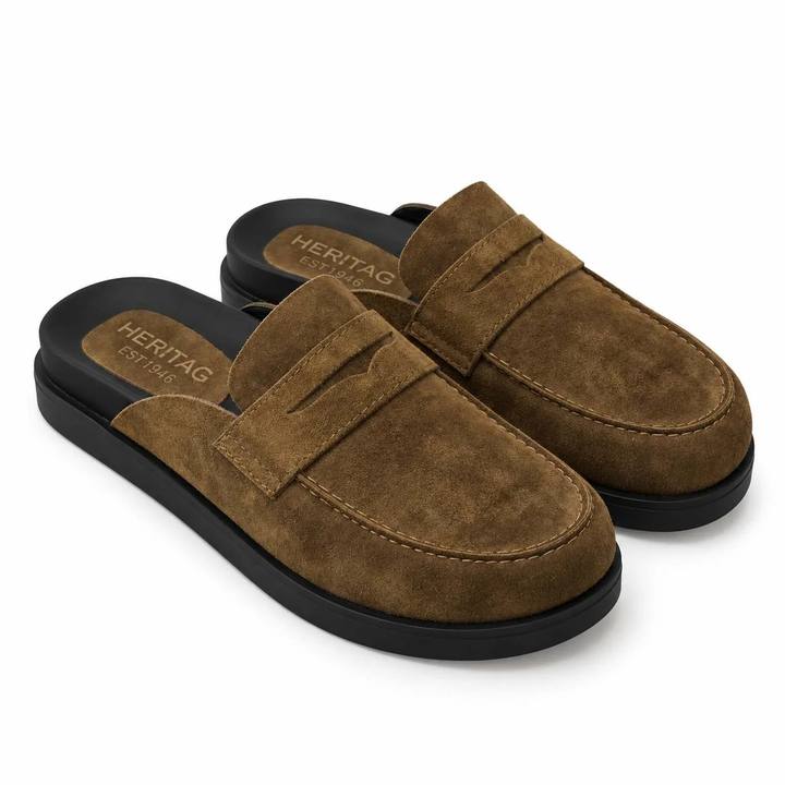 HERITAGE Suede Backless Loafer Mules