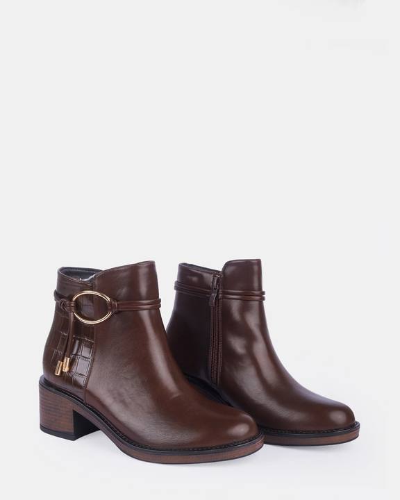 Women's Croc Detail Buckle Ankle Boots