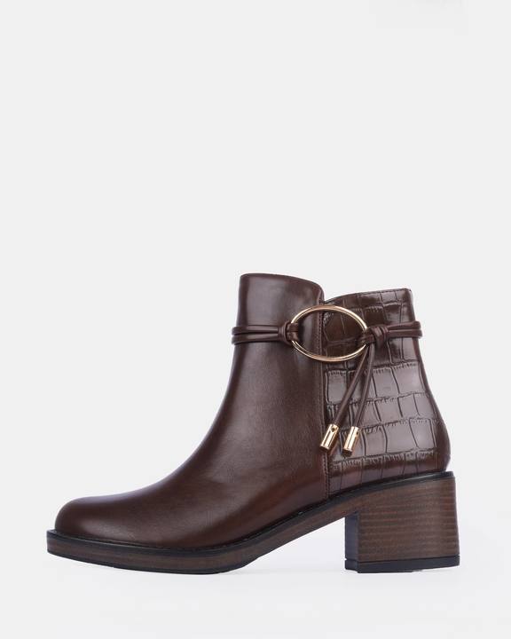 Women's Croc Detail Buckle Ankle Boots