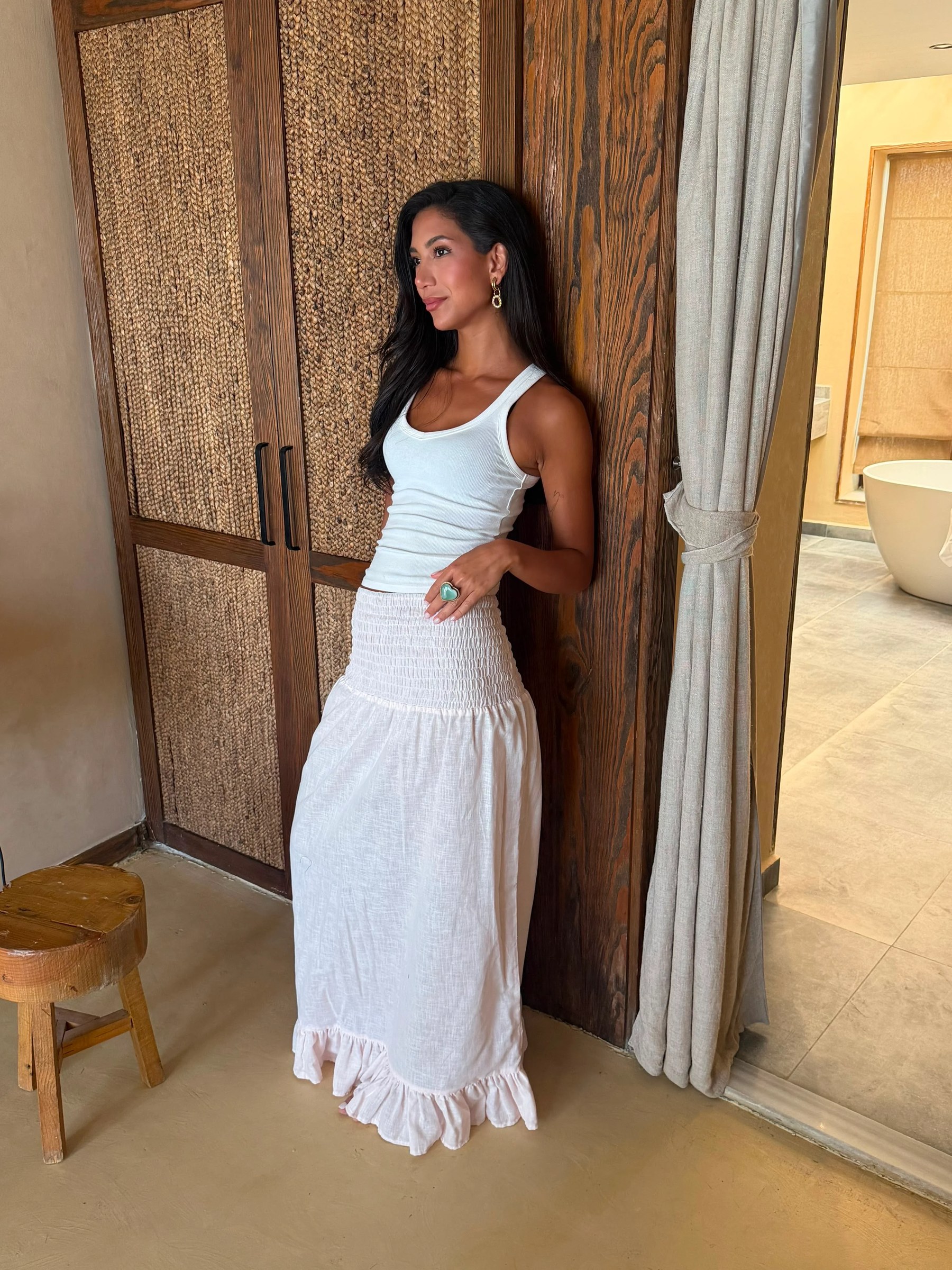Linen Skirt Coverup in Rose