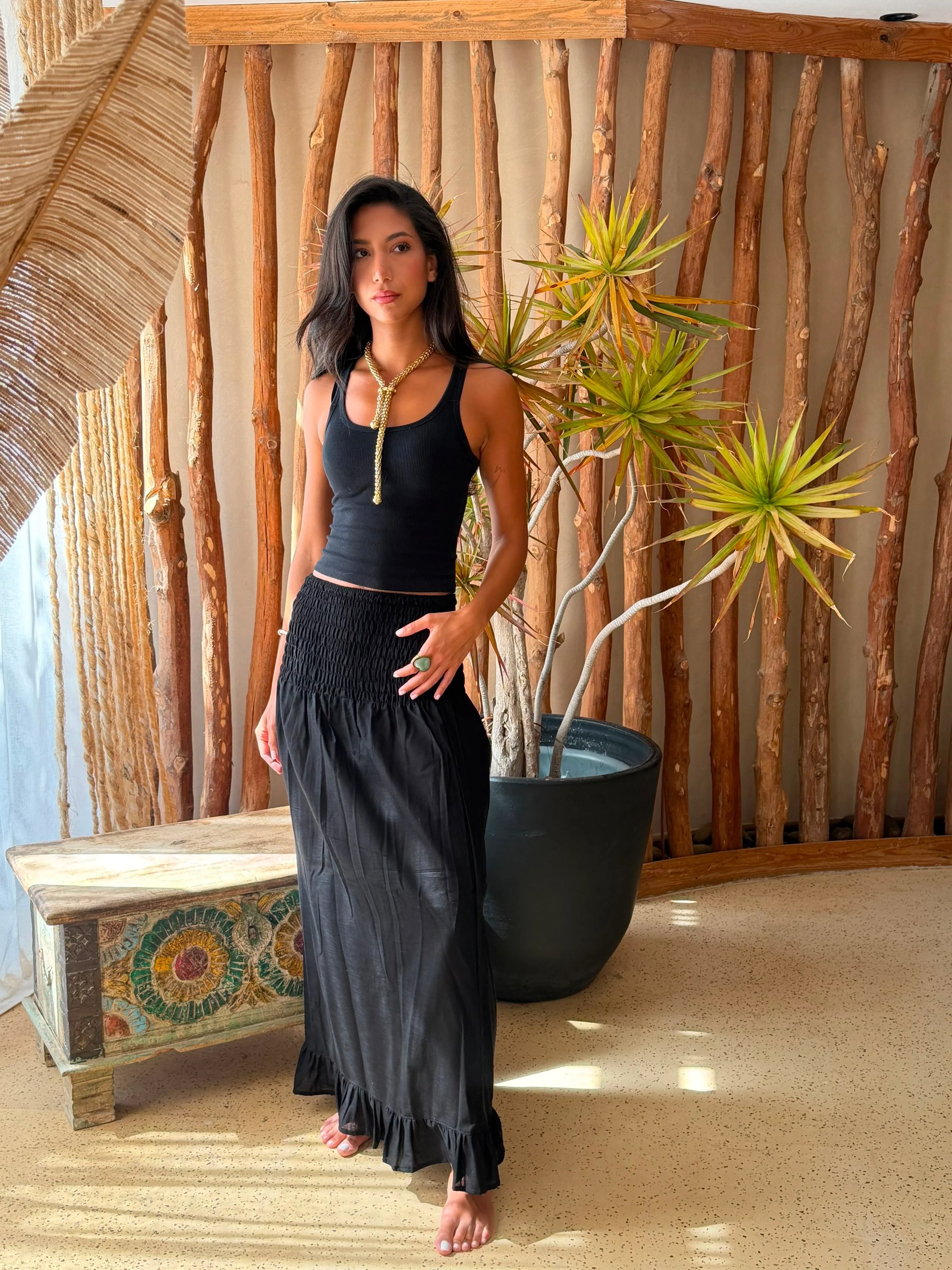 Linen Skirt Coverup in Black