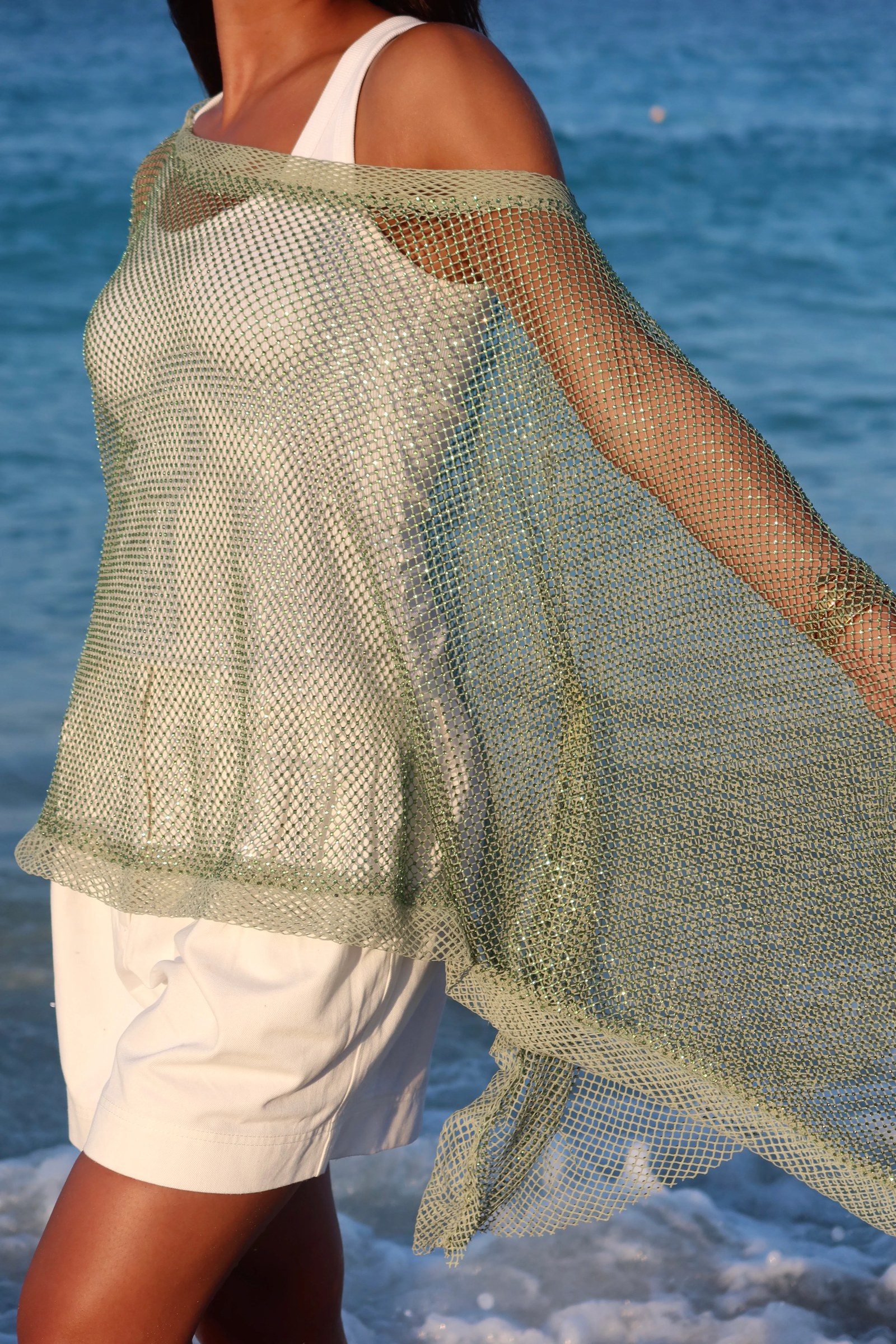 Green apple studded knit off shoulder