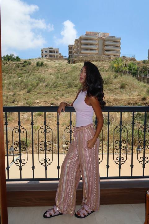 Rose Indian embroidered linen pants