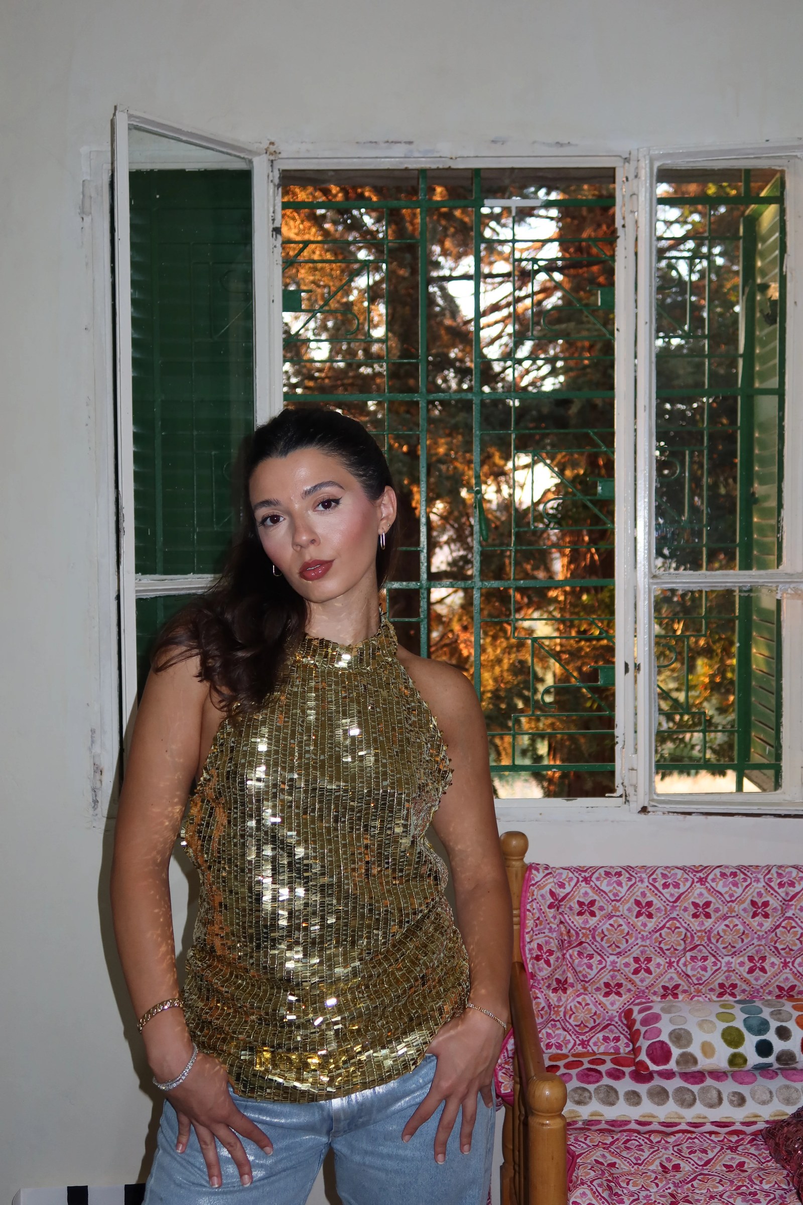 Gold payette halter neck top