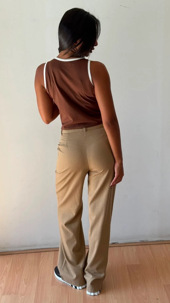 Beige linen wide leg pants