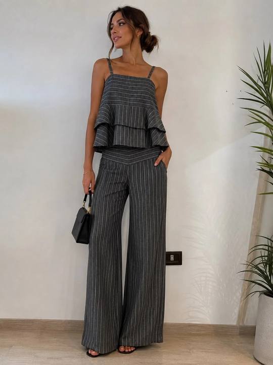 Small strip linen top in dark grey