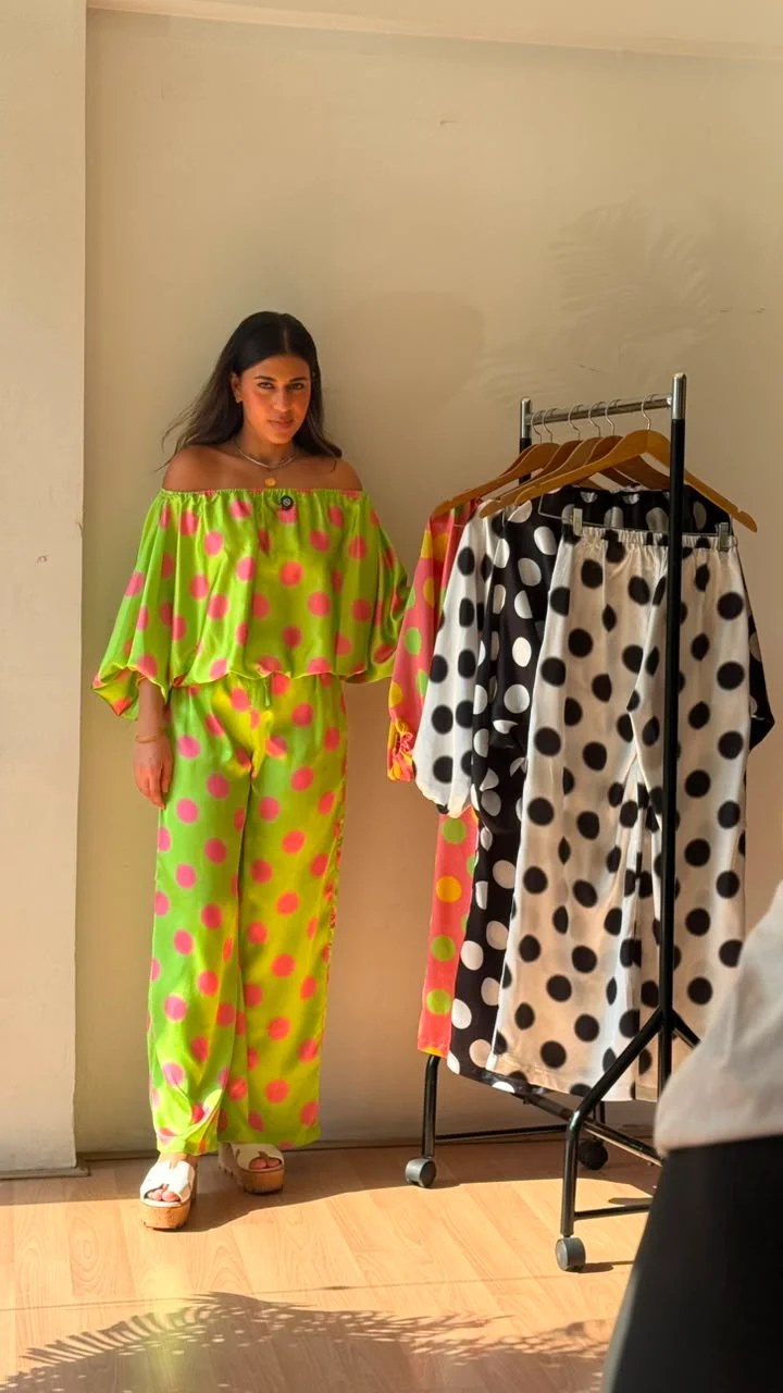 Pants polka dot pink in lemon