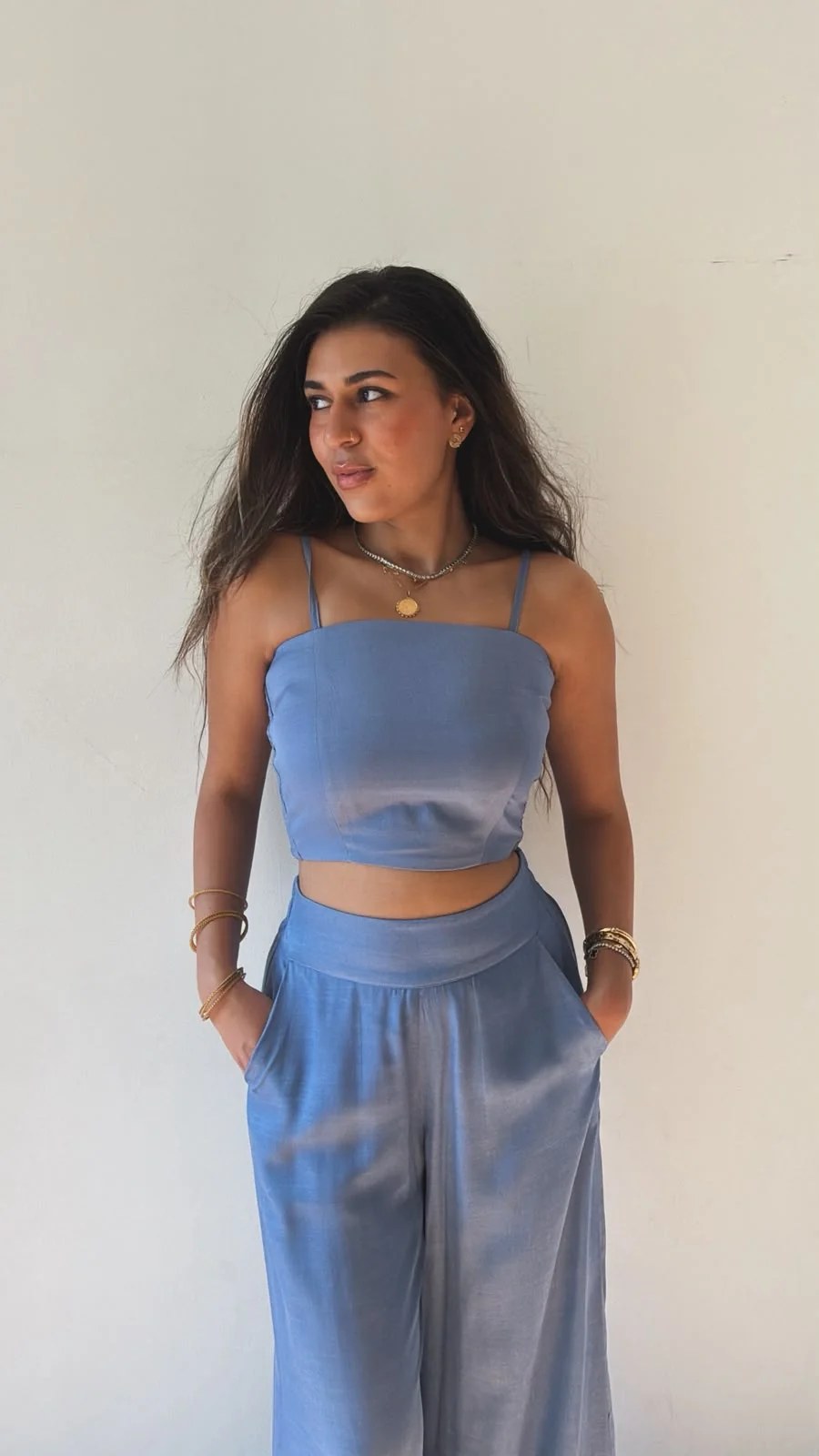 Denim effect top light blue