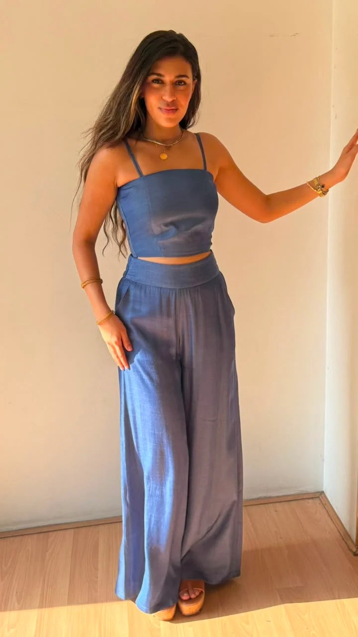 Denim effect pants