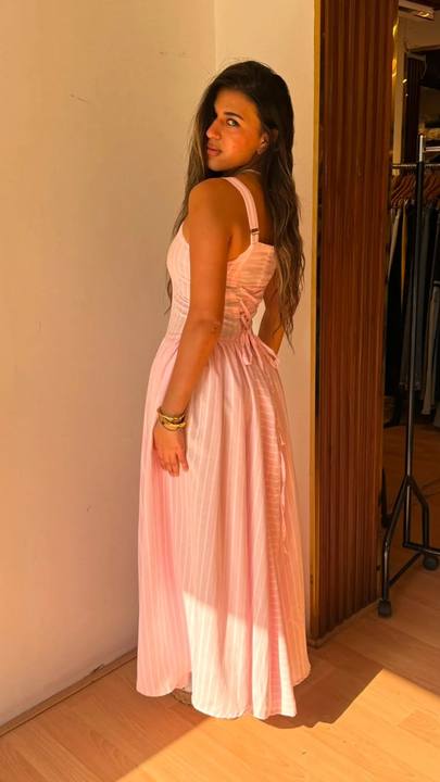Strip baby pink dress long