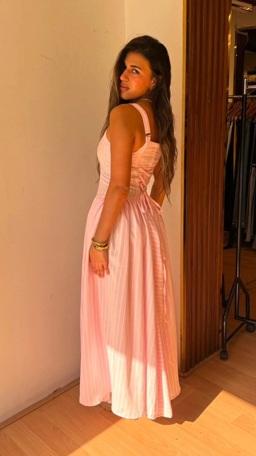 Strip baby pink dress long