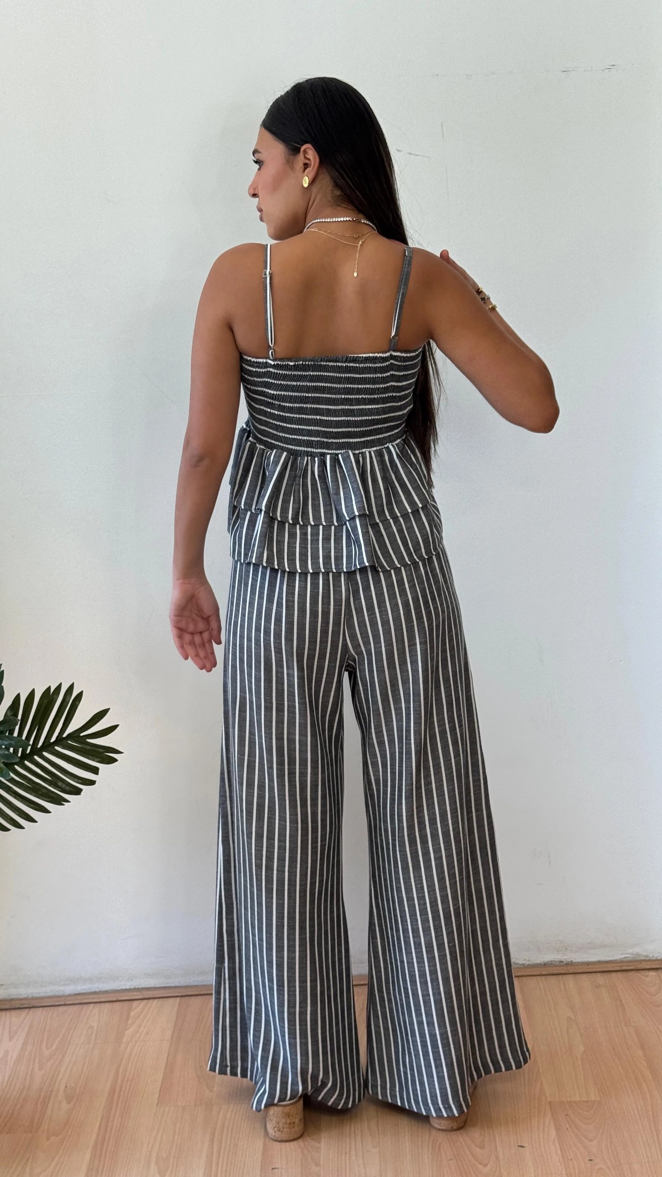 Strip black linen pants