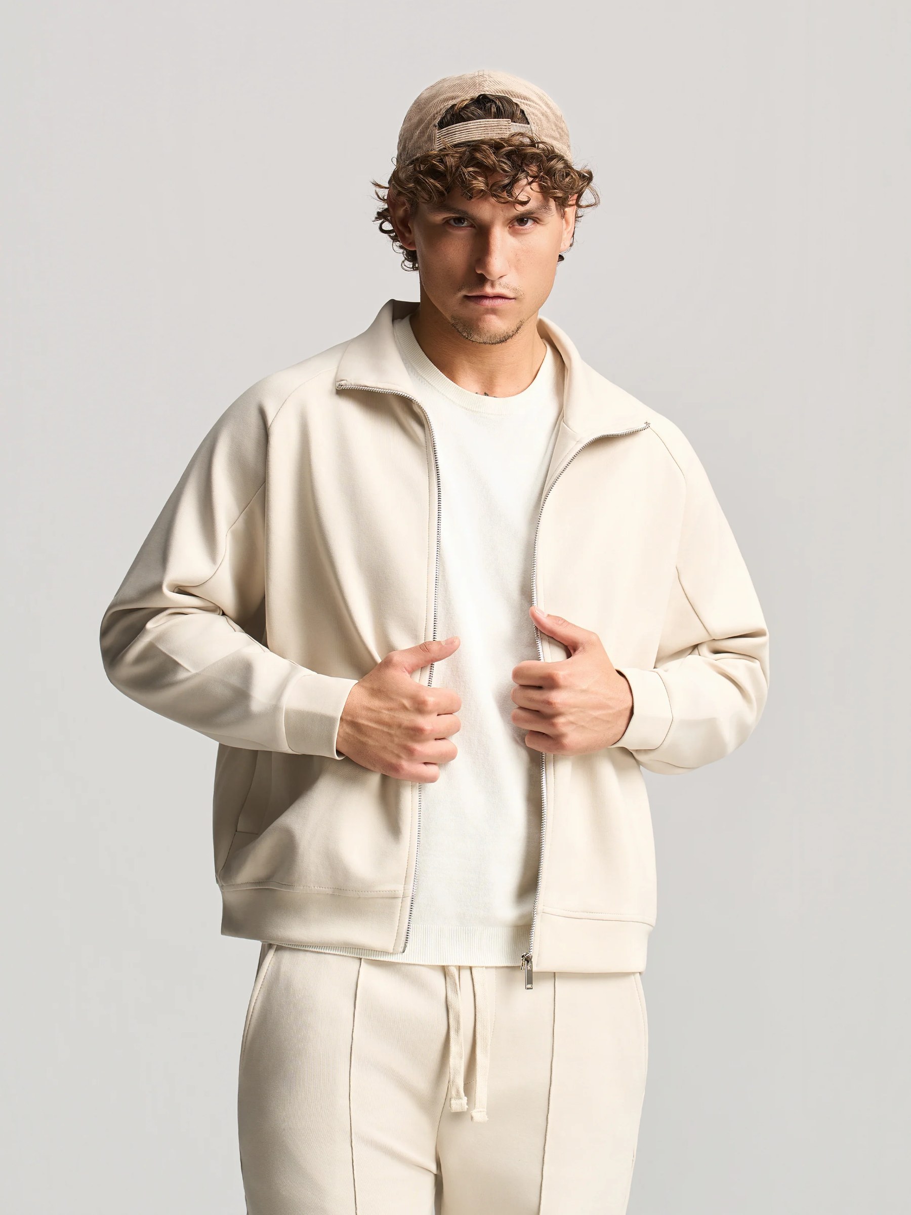 Beige Essential Funnel Neck Jacket